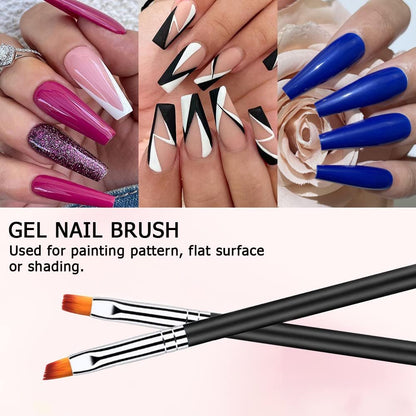 Lofuanna Nail Art Brush Set - 6pcs Double Ended Fine Nail Liner Brush, Dotting Pen & Builder Gel Brush for DIY Manicure