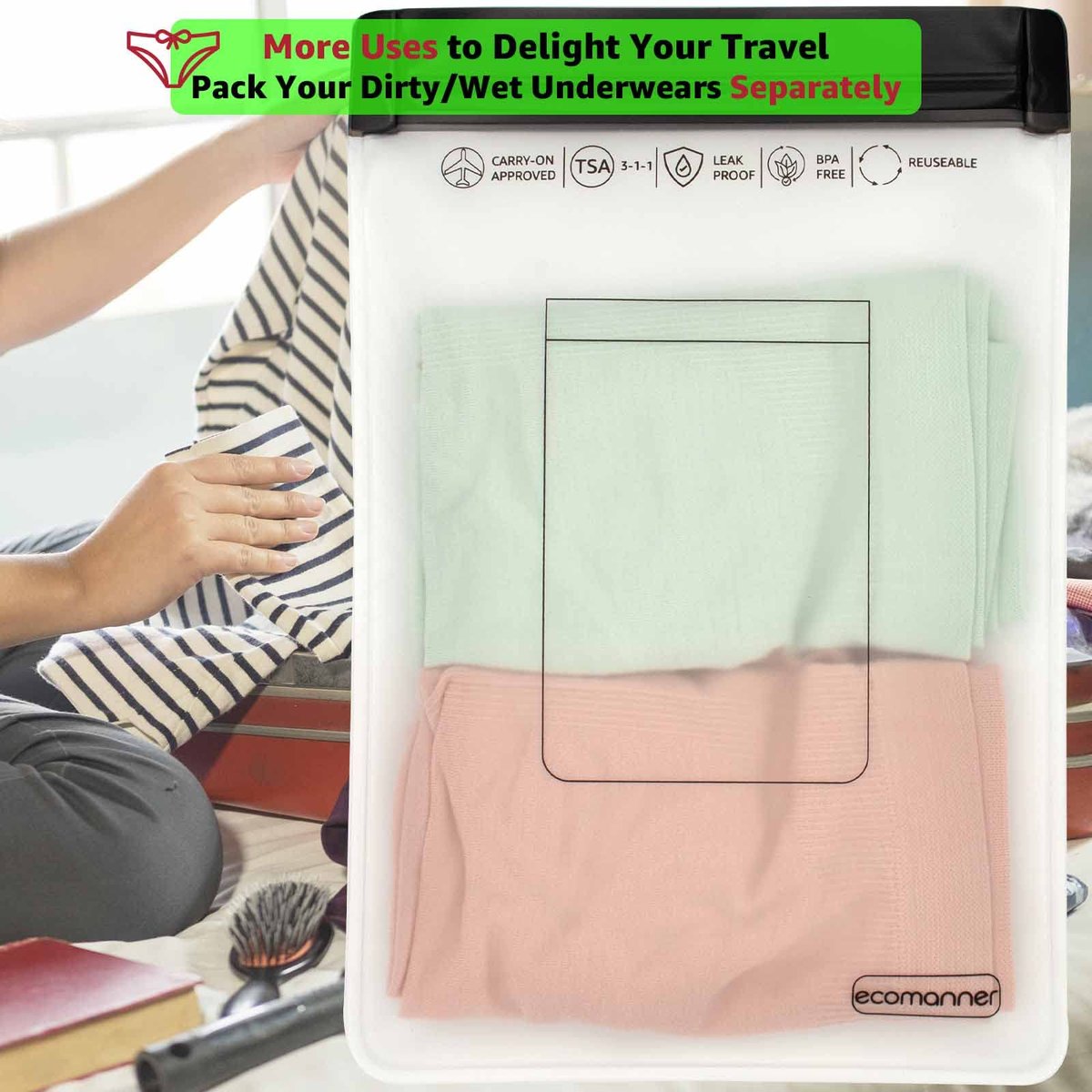 ECOMANNER 4 Pack TSA Approved Toiletry Bag Leak Proof Zipper Free, Clear Quart Size for Travel Carry-On (2 Small and 2 Large Size) Avelisse