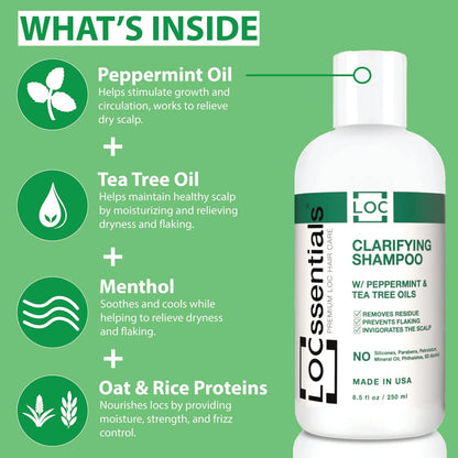LOCssentials Clarifying Shampoo for Locs – Professional Loc Shampoo with Peppermint & Tea Tree Oil, 8.5 fl oz Avelisse