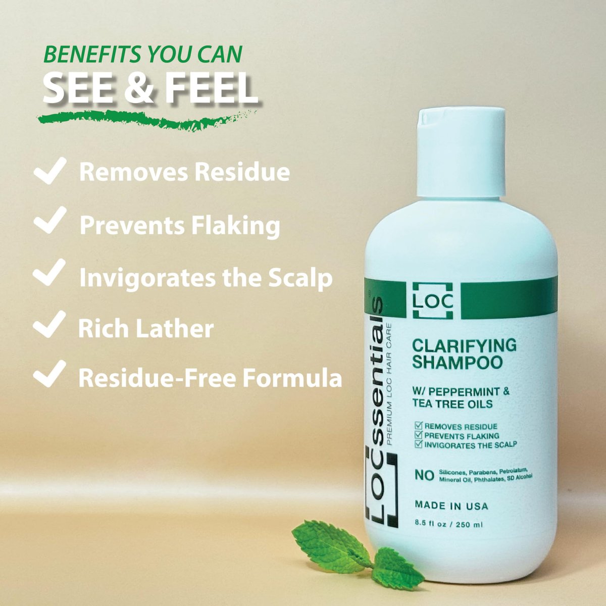 LOCssentials Clarifying Shampoo for Locs – Professional Loc Shampoo with Peppermint & Tea Tree Oil, 8.5 fl oz Avelisse