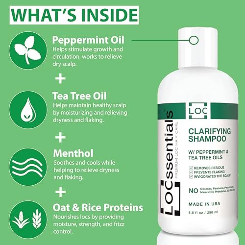 LOCssentials Clarifying Shampoo for Locs – Professional Loc Shampoo with Peppermint & Tea Tree Oil, 8.5 fl oz Avelisse