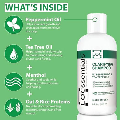 LOCssentials Clarifying Shampoo for Locs – Professional Loc Shampoo with Peppermint & Tea Tree Oil, 8.5 fl oz Avelisse