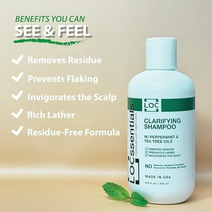 LOCssentials Clarifying Shampoo for Locs – Professional Loc Shampoo with Peppermint & Tea Tree Oil, 8.5 fl oz Avelisse