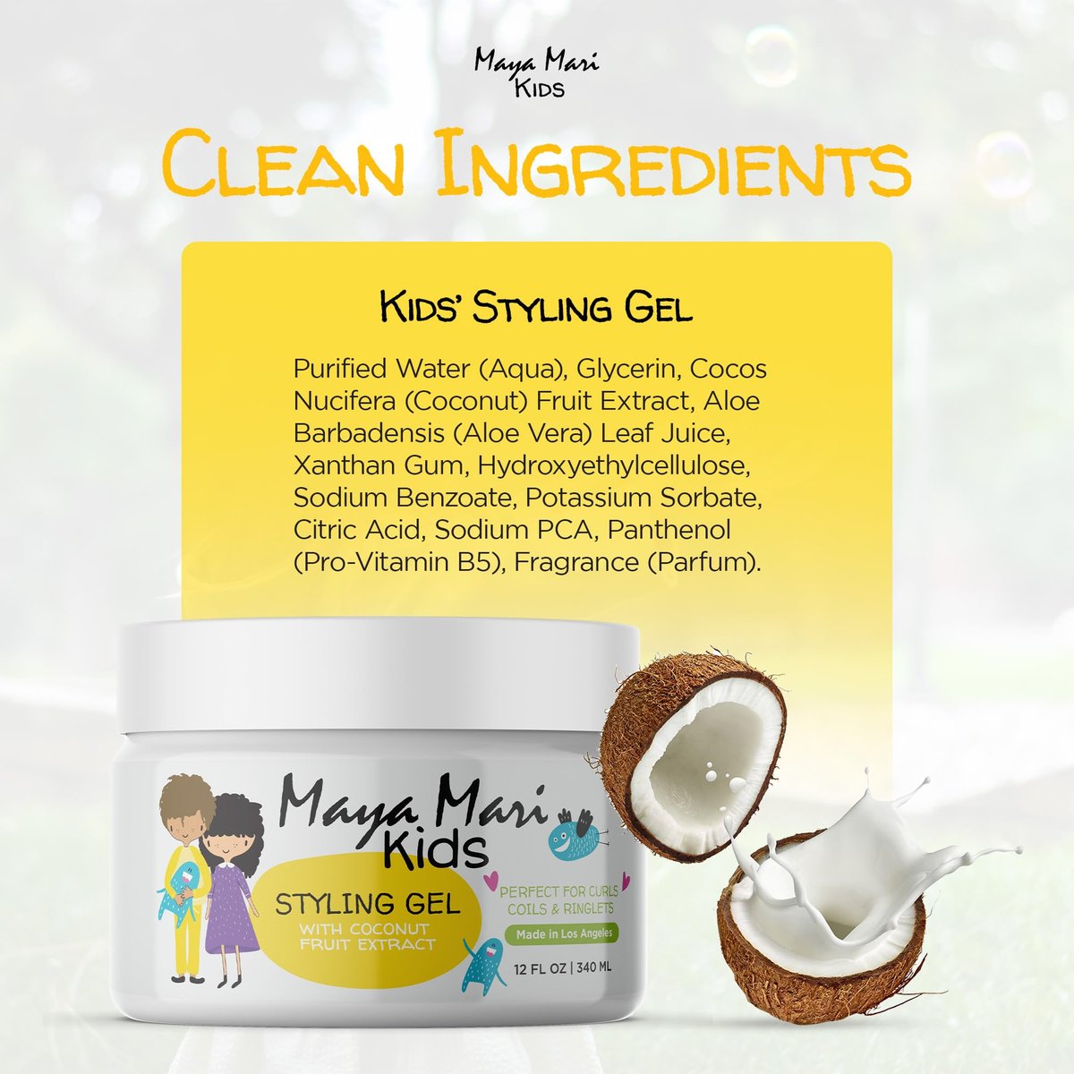MAYA MARI Kids Hair Styling Gel with Coconut Fruit Extract - Safe & Gentle Baby Hair Gel for Toddlers, Sulfate-Free, 12 oz Avelisse