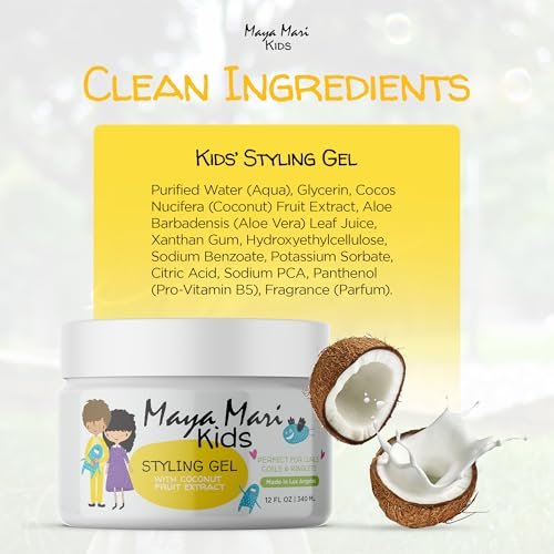 MAYA MARI Kids Hair Styling Gel with Coconut Fruit Extract - Safe & Gentle Baby Hair Gel for Toddlers, Sulfate-Free, 12 oz Avelisse