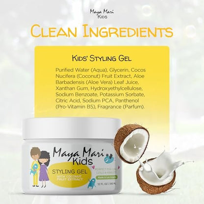 MAYA MARI Kids Hair Styling Gel with Coconut Fruit Extract - Safe & Gentle Baby Hair Gel for Toddlers, Sulfate-Free, 12 oz Avelisse