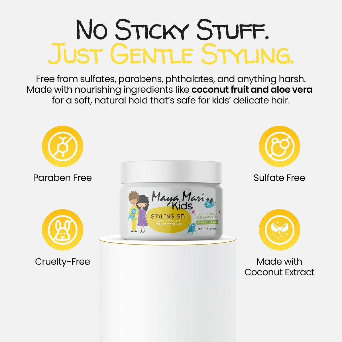 MAYA MARI Kids Hair Styling Gel with Coconut Fruit Extract - Safe & Gentle Baby Hair Gel for Toddlers, Sulfate-Free, 12 oz Avelisse