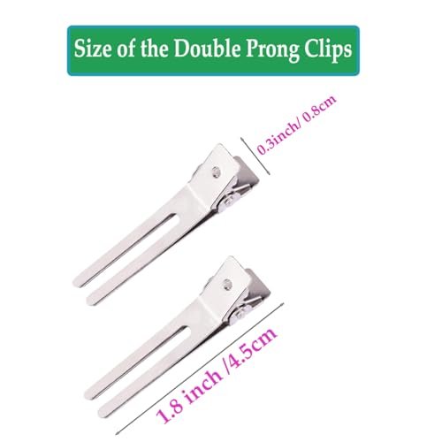 10 Pack Double Prong Pin Curl Clips - Duck Billed Hair Clips for Hairdressing, Setting, Sectioning - 1.8" Silver Rustproof Metal Curl Hair Clips for Styling, Coloring, Sectioning - görsel 4