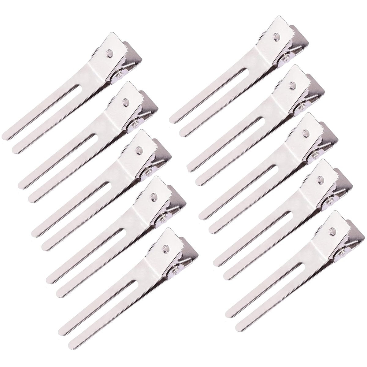 10 Pack Double Prong Pin Curl Clips - Duck Billed Hair Clips for Hairdressing, Setting, Sectioning - 1.8" Silver Rustproof Metal Curl Hair Clips for Styling, Coloring, Sectioning - görsel 1
