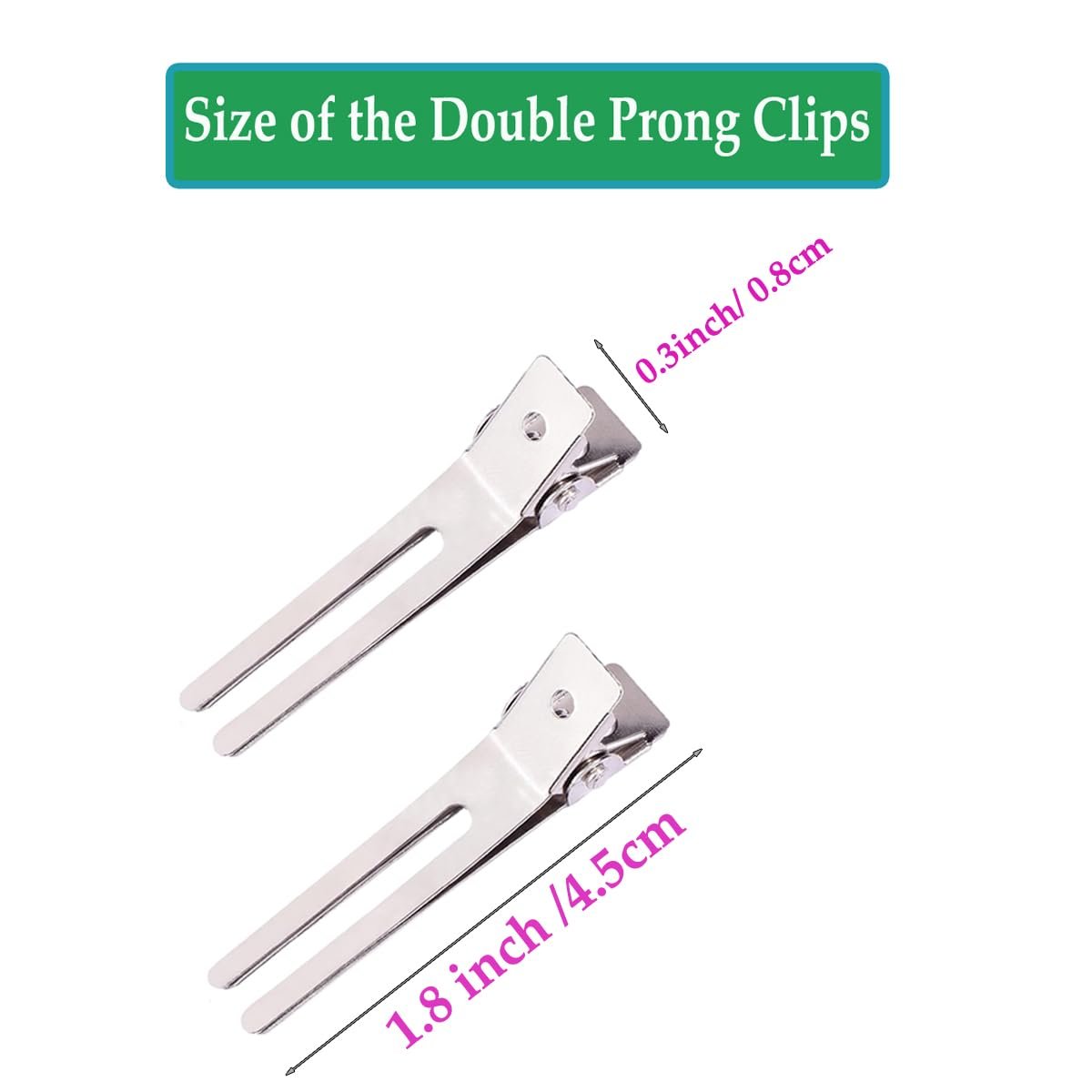 10 Pack Double Prong Pin Curl Clips - Duck Billed Hair Clips for Hairdressing, Setting, Sectioning - 1.8" Silver Rustproof Metal Curl Hair Clips for Styling, Coloring, Sectioning - görsel 3