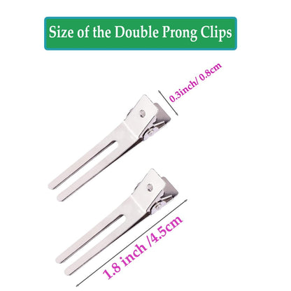 10 Pack Double Prong Pin Curl Clips - Duck Billed Hair Clips for Hairdressing, Setting, Sectioning - 1.8" Silver Rustproof Metal Curl Hair Clips for Styling, Coloring, Sectioning