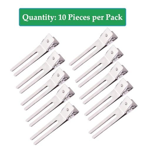 10 Pack Double Prong Pin Curl Clips - Duck Billed Hair Clips for Hairdressing, Setting, Sectioning - 1.8" Silver Rustproof Metal Curl Hair Clips for Styling, Coloring, Sectioning - görsel 6
