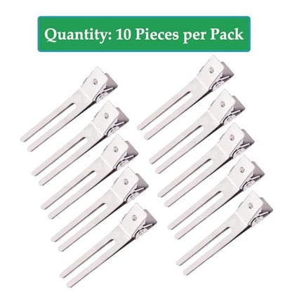 10 Pack Double Prong Pin Curl Clips - Duck Billed Hair Clips for Hairdressing, Setting, Sectioning - 1.8" Silver Rustproof Metal Curl Hair Clips for Styling, Coloring, Sectioning