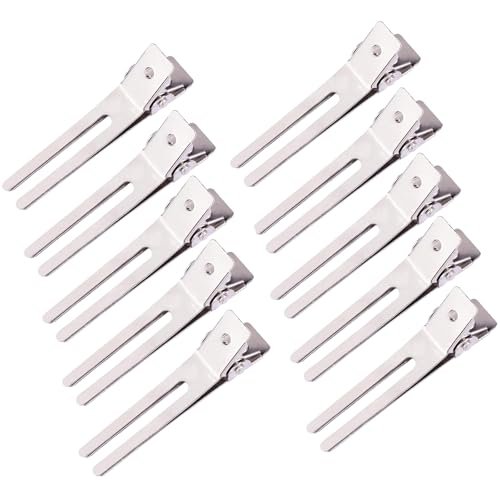 10 Pack Double Prong Pin Curl Clips - Duck Billed Hair Clips for Hairdressing, Setting, Sectioning - 1.8" Silver Rustproof Metal Curl Hair Clips for Styling, Coloring, Sectioning - görsel 2