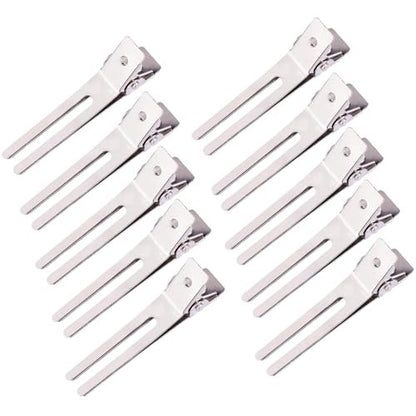 10 Pack Double Prong Pin Curl Clips - Duck Billed Hair Clips for Hairdressing, Setting, Sectioning - 1.8" Silver Rustproof Metal Curl Hair Clips for Styling, Coloring, Sectioning