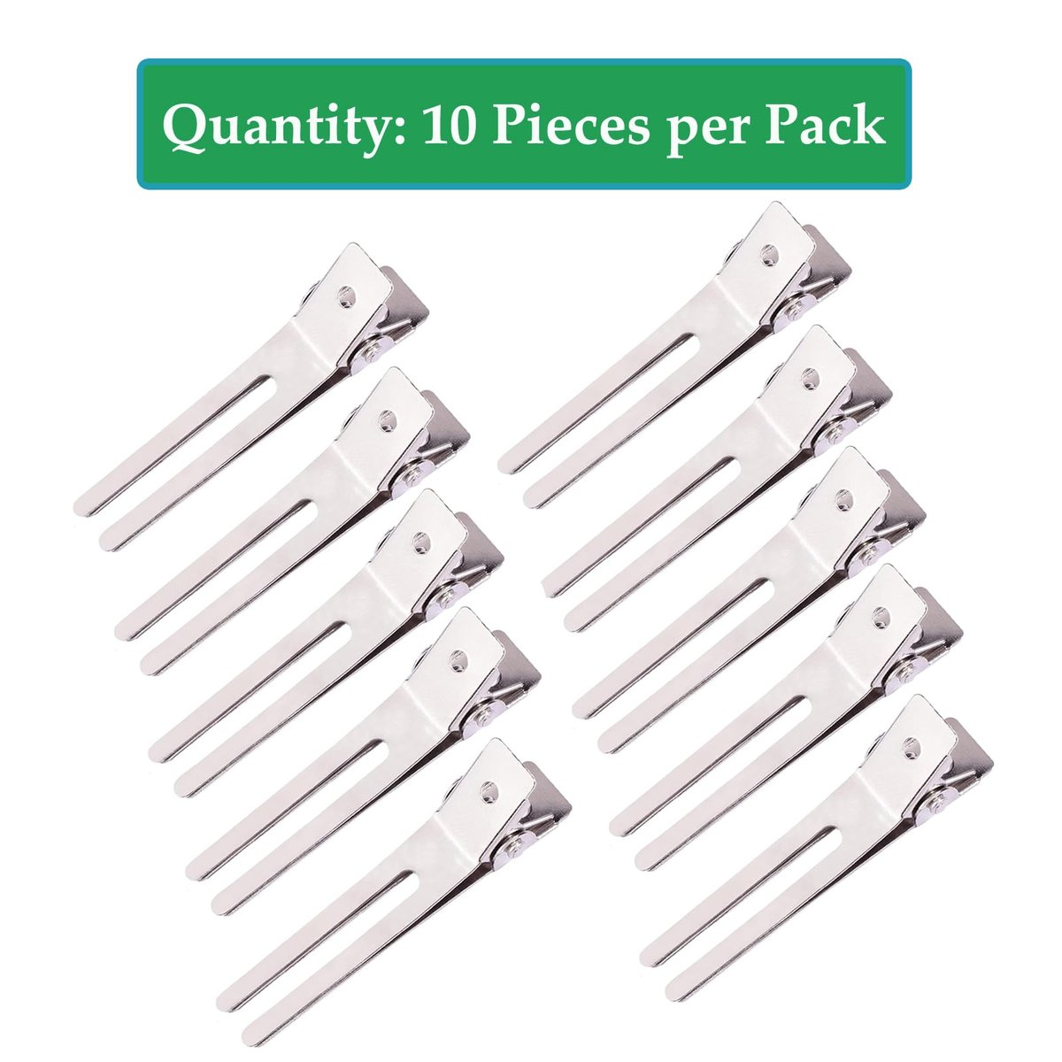 10 Pack Double Prong Pin Curl Clips - Duck Billed Hair Clips for Hairdressing, Setting, Sectioning - 1.8" Silver Rustproof Metal Curl Hair Clips for Styling, Coloring, Sectioning - görsel 5