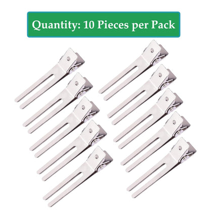 10 Pack Double Prong Pin Curl Clips - Duck Billed Hair Clips for Hairdressing, Setting, Sectioning - 1.8" Silver Rustproof Metal Curl Hair Clips for Styling, Coloring, Sectioning