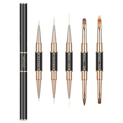 Double-Ended Acrylic Nail Art Brushes Set – Etercycle Gel Polish Nail Design Pen & Dotting Tool for DIY Manicure (Black)