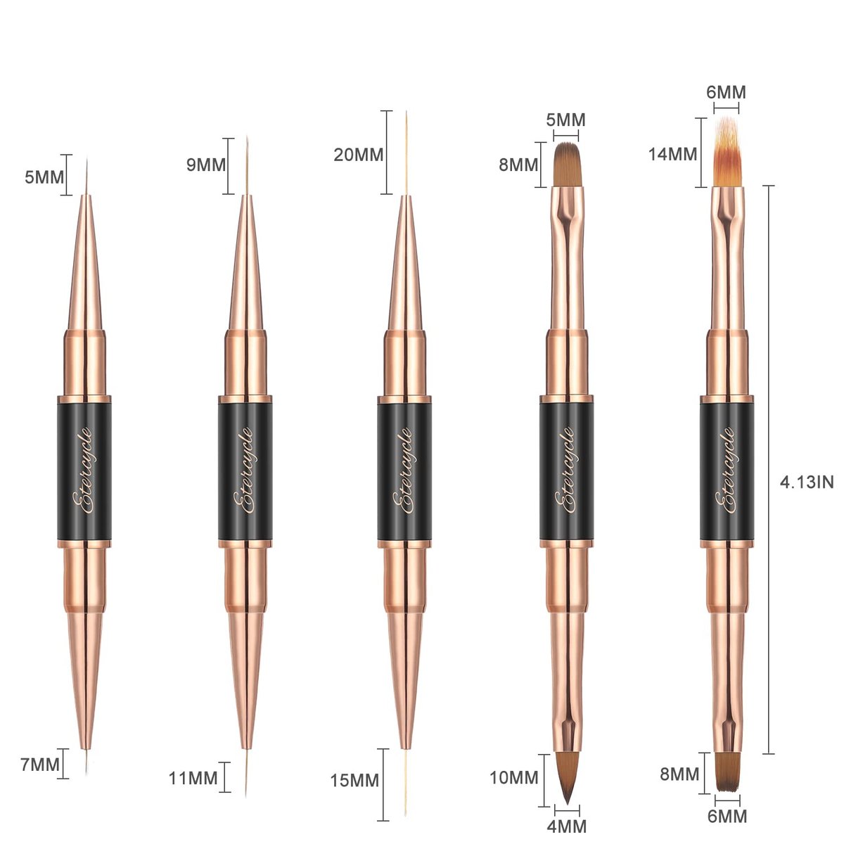 Double-Ended Acrylic Nail Art Brushes Set – Etercycle Gel Polish Nail Design Pen & Dotting Tool for DIY Manicure (Black) - görsel 5