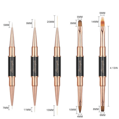 Double-Ended Acrylic Nail Art Brushes Set – Etercycle Gel Polish Nail Design Pen & Dotting Tool for DIY Manicure (Black)