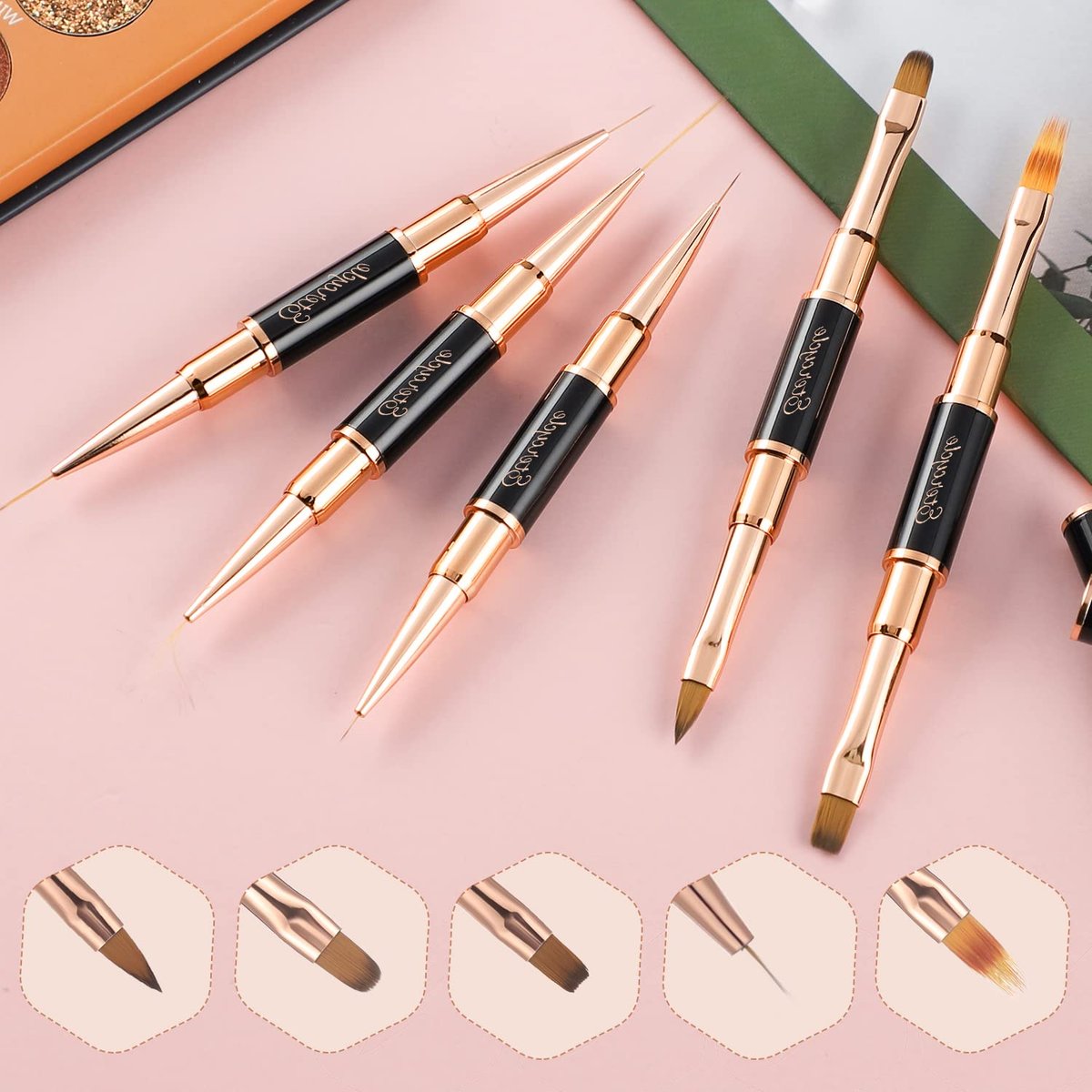 Double-Ended Acrylic Nail Art Brushes Set – Etercycle Gel Polish Nail Design Pen & Dotting Tool for DIY Manicure (Black) - görsel 3