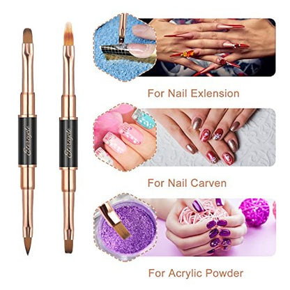 Double-Ended Acrylic Nail Art Brushes Set – Etercycle Gel Polish Nail Design Pen & Dotting Tool for DIY Manicure (Black)