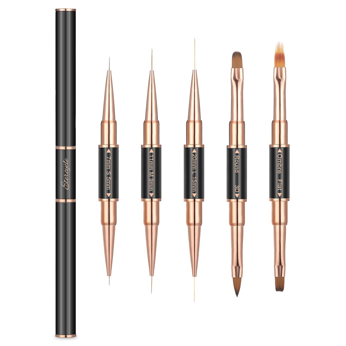 Double-Ended Acrylic Nail Art Brushes Set – Etercycle Gel Polish Nail Design Pen & Dotting Tool for DIY Manicure (Black) - görsel 1