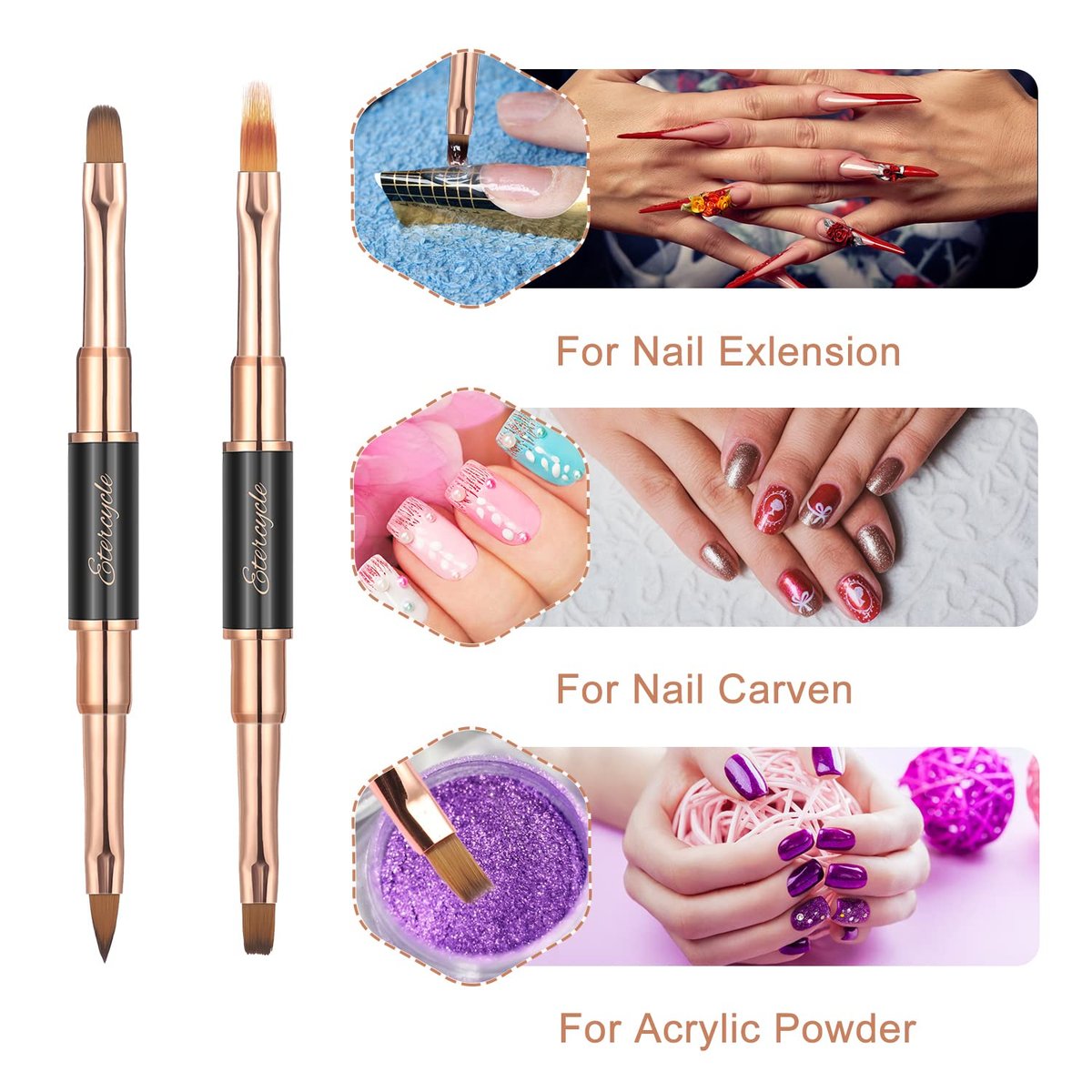 Double-Ended Acrylic Nail Art Brushes Set – Etercycle Gel Polish Nail Design Pen & Dotting Tool for DIY Manicure (Black) - görsel 7