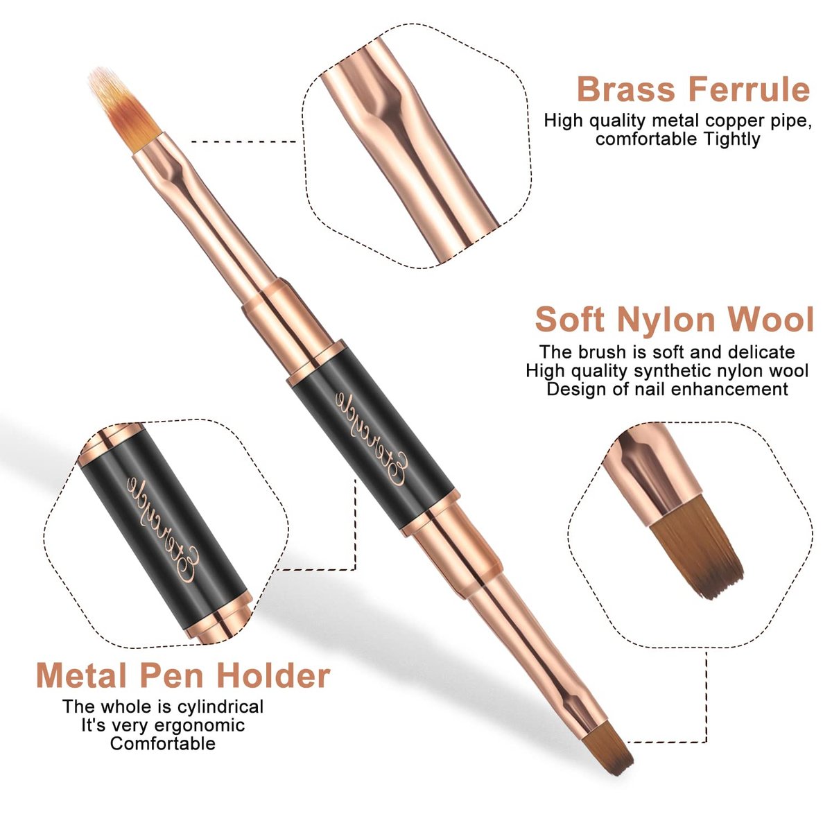 Double-Ended Acrylic Nail Art Brushes Set – Etercycle Gel Polish Nail Design Pen & Dotting Tool for DIY Manicure (Black) - görsel 11