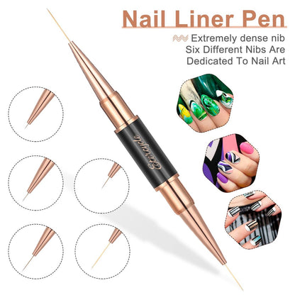 Double-Ended Acrylic Nail Art Brushes Set – Etercycle Gel Polish Nail Design Pen & Dotting Tool for DIY Manicure (Black)