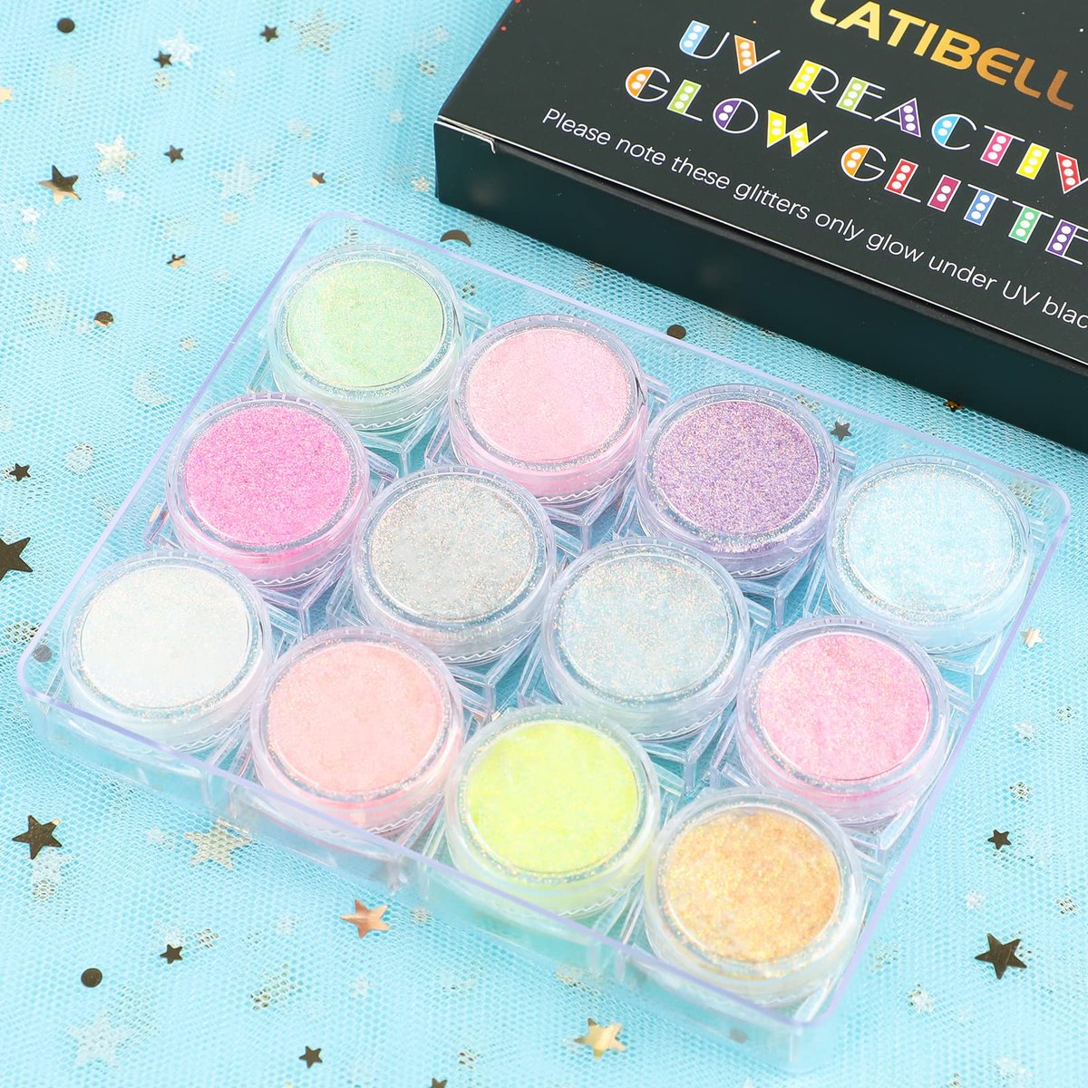 LATIBELL Body Face Glitter Gel - 12 Colors UV Black Light Reactive Glow Makeup for Festival Rave Accessories - görsel 11