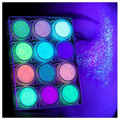 LATIBELL Body Face Glitter Gel - 12 Colors UV Black Light Reactive Glow Makeup for Festival Rave Accessories
