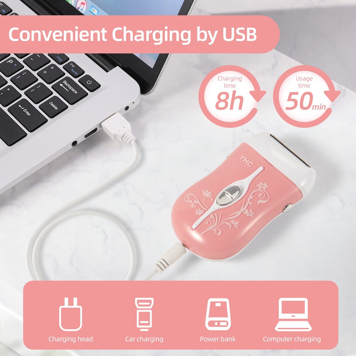 YHC Electric Razor for Women – Cordless Rechargeable Shaver for Legs, Underarms, and Bikini with Hypoallergenic Foil Avelisse