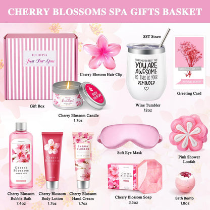 Luxury Spa Gifts Set for Women – 10 Piece Cherry Blossom Self Care Package for Birthday, Christmas, Valentine's & Mother's Day Avelisse