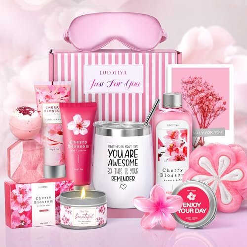 Luxury Spa Gifts Set for Women – 10 Piece Cherry Blossom Self Care Package for Birthday, Christmas, Valentine's & Mother's Day Avelisse