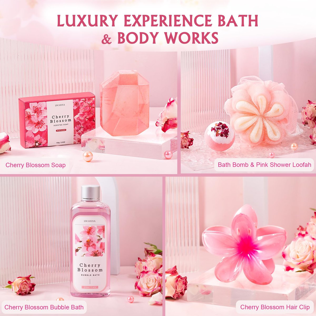 Luxury Spa Gifts Set for Women – 10 Piece Cherry Blossom Self Care Package for Birthday, Christmas, Valentine's & Mother's Day Avelisse
