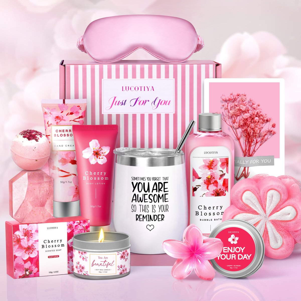 Luxury Spa Gifts Set for Women – 10 Piece Cherry Blossom Self Care Package for Birthday, Christmas, Valentine's & Mother's Day Avelisse