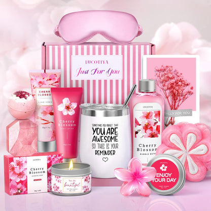 Luxury Spa Gifts Set for Women – 10 Piece Cherry Blossom Self Care Package for Birthday, Christmas, Valentine's & Mother's Day Avelisse