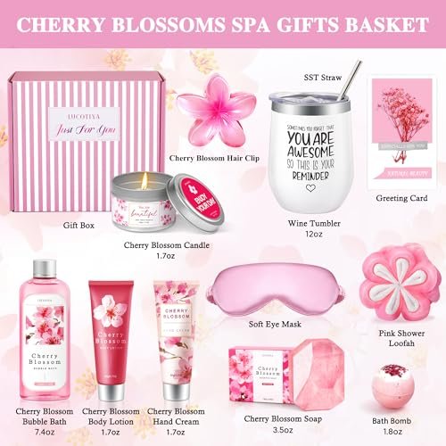 Luxury Spa Gifts Set for Women – 10 Piece Cherry Blossom Self Care Package for Birthday, Christmas, Valentine's & Mother's Day Avelisse