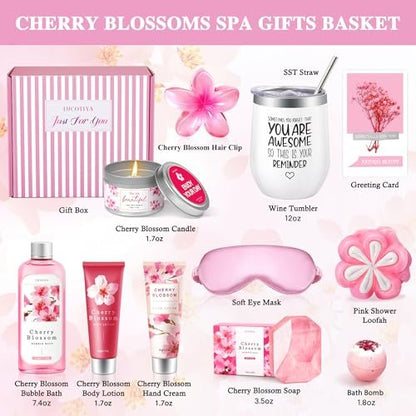 Luxury Spa Gifts Set for Women – 10 Piece Cherry Blossom Self Care Package for Birthday, Christmas, Valentine's & Mother's Day Avelisse