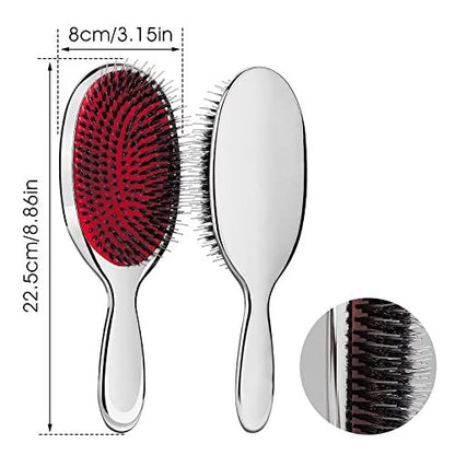 Sibba Anti-static Hair Brush Paddle Massage Hair Extension Brush - Professional Detangle Natural Bristle Cushion Nylon Brush Comb for Long Thick Wavy Hair (Silver)