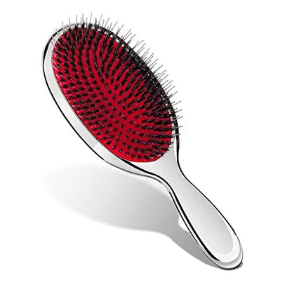 Sibba Anti-static Hair Brush Paddle Massage Hair Extension Brush - Professional Detangle Natural Bristle Cushion Nylon Brush Comb for Long Thick Wavy Hair (Silver)
