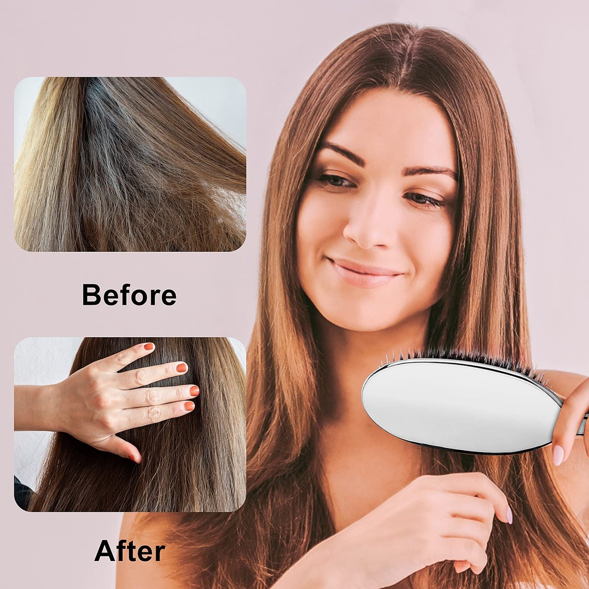 Sibba Anti-static Hair Brush Paddle Massage Hair Extension Brush - Professional Detangle Natural Bristle Cushion Nylon Brush Comb for Long Thick Wavy Hair (Silver) - görsel 3