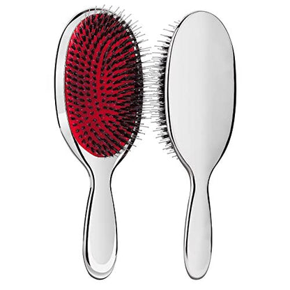 Sibba Anti-static Hair Brush Paddle Massage Hair Extension Brush - Professional Detangle Natural Bristle Cushion Nylon Brush Comb for Long Thick Wavy Hair (Silver)