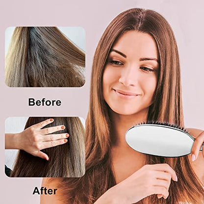 Sibba Anti-static Hair Brush Paddle Massage Hair Extension Brush - Professional Detangle Natural Bristle Cushion Nylon Brush Comb for Long Thick Wavy Hair (Silver)