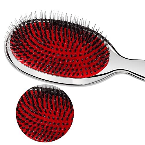 Sibba Anti-static Hair Brush Paddle Massage Hair Extension Brush - Professional Detangle Natural Bristle Cushion Nylon Brush Comb for Long Thick Wavy Hair (Silver) - görsel 10