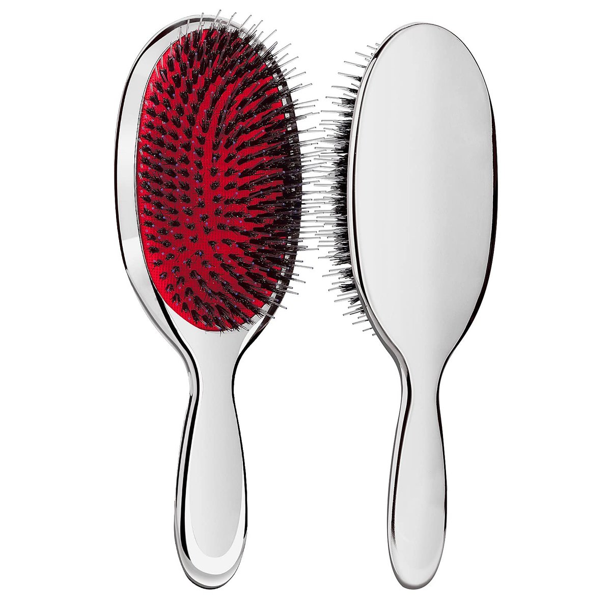 Sibba Anti-static Hair Brush Paddle Massage Hair Extension Brush - Professional Detangle Natural Bristle Cushion Nylon Brush Comb for Long Thick Wavy Hair (Silver) - görsel 1