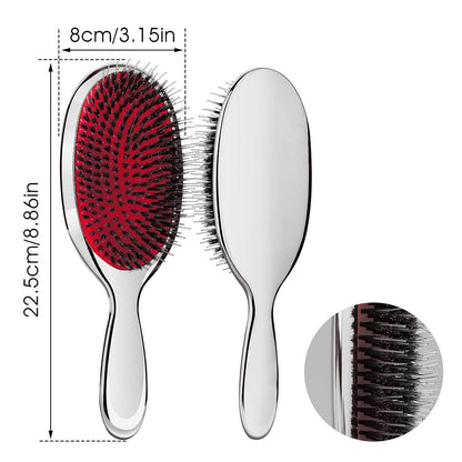Sibba Anti-static Hair Brush Paddle Massage Hair Extension Brush - Professional Detangle Natural Bristle Cushion Nylon Brush Comb for Long Thick Wavy Hair (Silver)
