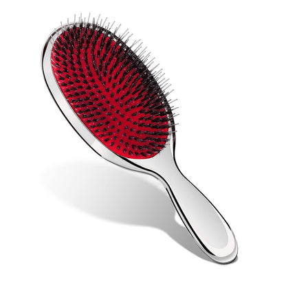 Sibba Anti-static Hair Brush Paddle Massage Hair Extension Brush - Professional Detangle Natural Bristle Cushion Nylon Brush Comb for Long Thick Wavy Hair (Silver)