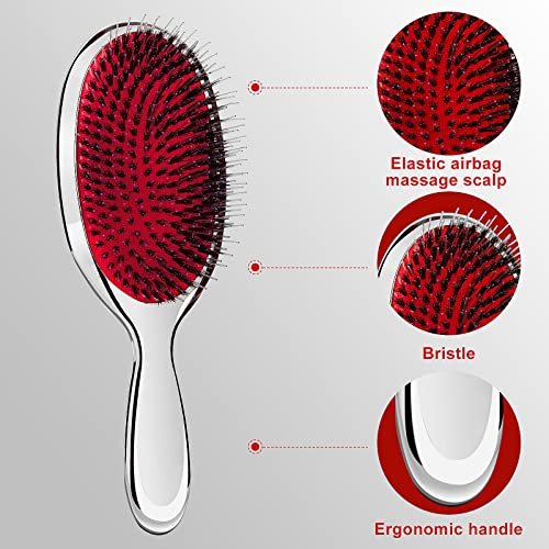 Sibba Anti-static Hair Brush Paddle Massage Hair Extension Brush - Professional Detangle Natural Bristle Cushion Nylon Brush Comb for Long Thick Wavy Hair (Silver) - görsel 8